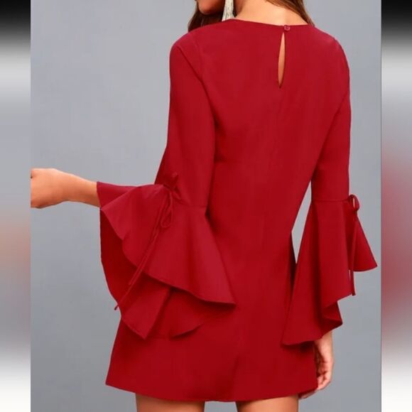 LULUS Made for me Cherry red flounce sleeve mini whimsigoth dress size small - Picture 9 of 13